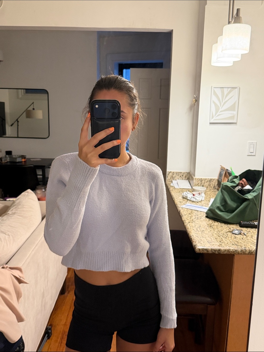 Zara Light Blue Cropped Fuzzy Crewneck Sweater